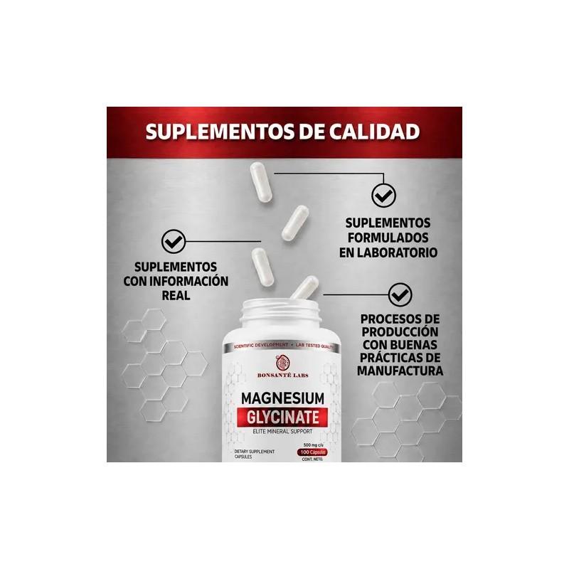 Glicinato De Magnesio Bonsanté Labs Magnesium Glycinate 500mg, 100 Caps