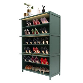 Shoe Storage Cabinet, 7 Tier Bamboo Shoe Rack Organizer, 31 x 12 x 42in Freestanding Shoe Organizer with 3 Doors, Entryway Shoe Shelf Cabinet, Floor Storage Rack for Hallway, Bedroom, Living Room