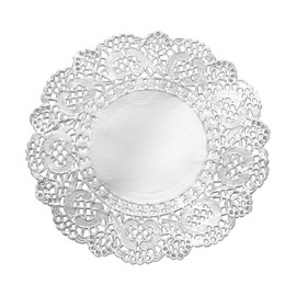 sourcing map 100 Pcs Round Paper Doilies, 5 Inch Disposable Lace Doilies for Food Tableware Parties Weddings Birthday, Silver