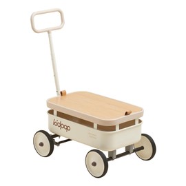 kidpop PULA-Wild 3-in-1 Kids' Pull-Along Wagon Toddlers Push Walker for 2.5-8, Removable Wooden Cover and Adjustable Handlebar, Birthday Gifts Max Weight 33 lbs (White)