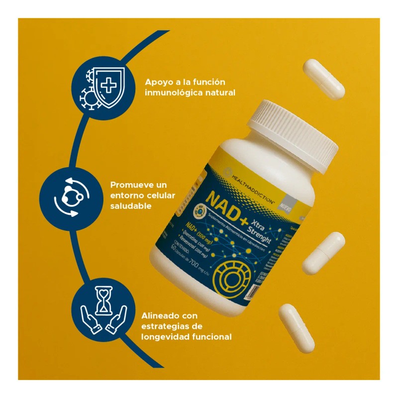 HEALTHADDICTION - NAD Xtra Strength Suplemento Alimenticio con NAD, Quercetina