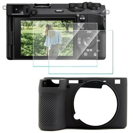 HUADU Screen Protector (2+1Pack) Compatible for Sony Alpha 6700,Tempered Glass Film Anti-Scratch High Definition and Soft Silicone Case for Sony A6700 Camera, black