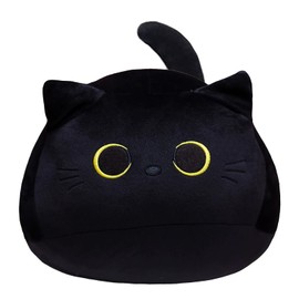 Black Cat Plush Cute Cat Pillow Toy Soft Black Cat Stuffed Animal Toys 3D Black Cat Plushies Pillow Gift for Boys Girls Cat Plush Doll for Home Room Office Decoration (Cat)