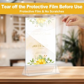 EHWINE 12 Pack Acrylic Sign Holder 4 x 6, Double Sided Clear Picture Frame Stand up Table Top Sign Holders, Clear Display Stand Menu Flyer Holder for Wedding Party(Provide Non-slip Mats)