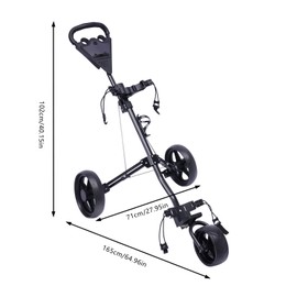 New Foldable 3 Wheel Golf Pull Push Cart Trolley with Scorecard Drink Holder