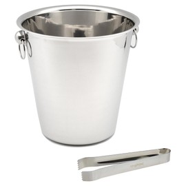 Rink Drink Stainless Steel Ice Bucket & Tongs Set - Champagne/Wine/Ice Chiller Bucket - 4 Litre - Silver