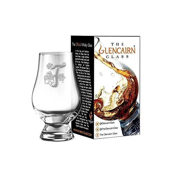 Celtic 'F' Monogram Engraved Glencairn Whisky Glass in Gift Carton