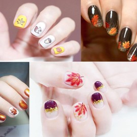 Maple Leaf Nail Art Stickers, Fall Thanksgiving 3D Self-Adhesive Sticker Design, Flowers Autumn Leaf Pumpkin Nail Art Decals for Women Manicure Holiday Decorations, Maple Leaves Nail Transfer Decal