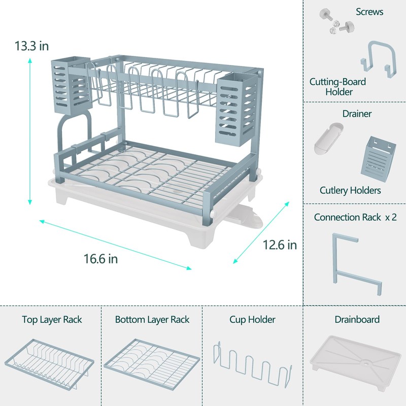 B-Land Dish Drying Rack, 2 Tier Dish Racks for Kitchen