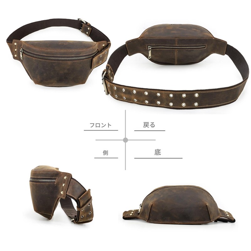 CONTACT'S レトロ カウハイドレザー マルチポーチ 男女兼用 大容量 胸元/腰付け アウトドア旅行に最適 スマホ・財布・鍵収納