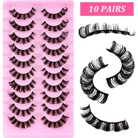 Bluemega Pestañas Postizas Naturales 10 Pares 3D Pestañas Postizas De Ojo De Gato Wispy Paquete De Pestañas De Visón Suave Reutilizable False Eye Lashes Faux Mink Eyelashes (B)