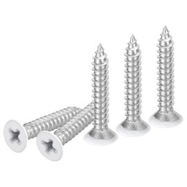 DTGN 100Pcs #8x1" Flat Head Wood Screws, 304 Stainless Steel White Phillips Self Tapping Screws - Good for Woodworking, Furniture - White