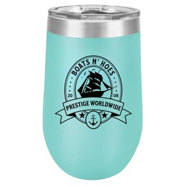 Tactical Pengion 16 oz Wine Tumbler "Boats N' Hoes" Funny Stemless Wine Tumbler With Lid (Teal)