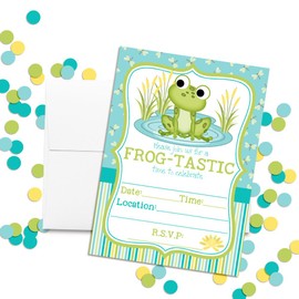 Little Frog Birthday Party Invitations for Boys, 20 5"x7" Fill In Cards with Twenty White Envelopes by AmandaCreation
