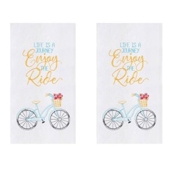 Playing with Scissors Set of 2 C&F Home Enjoy The Ride Embroidered Flour Sack Towels-Bicycle 18x27 inch Kitchen Bathroom Dish Tea Towels