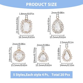 SUPERFINDINGS 20PCS 5 Style Alloy Rhinestone Pendants Light Gold Tone Rectangle Teardrop Triangle Flat Round Charms Sparkling Clear Crystal Rhinestone Pendants for Jewelry Making, Hole: 1.8~2.5mm