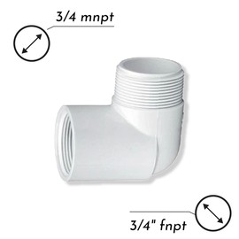PVC Pipe Fittings 3/4 inch FNPT x MNPT 90 Degree Elbow - PVC Elbow Pipe Connectors - Sch 40 PVC 90 Degree Elbow Pipe Connector for Home Sewer Plumbing Water Line