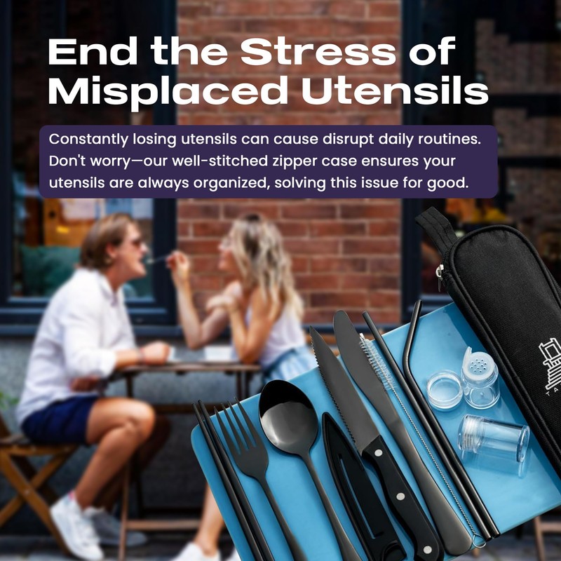 Taplord Portable Travel Silverware Set With Case, Includes 10 Pcs