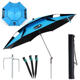 SilTriangle 7.2 ft Beach Umbrella for Sand, Portable Windproof UV Protection Sunshade Sturdy Patio Umbrella with Anchor Carry Bag for Beach Garden Pool Outdoor Fishing(Blue)