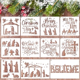 11 Pcs Christmas Nativity Scene Stencils Reusable Nativity of Jesus Stencils Religious Three Wise Men Stencils Vintage Jesus Nativity Set for Painting on The Wood Fabric Wall Crafts Home Decor