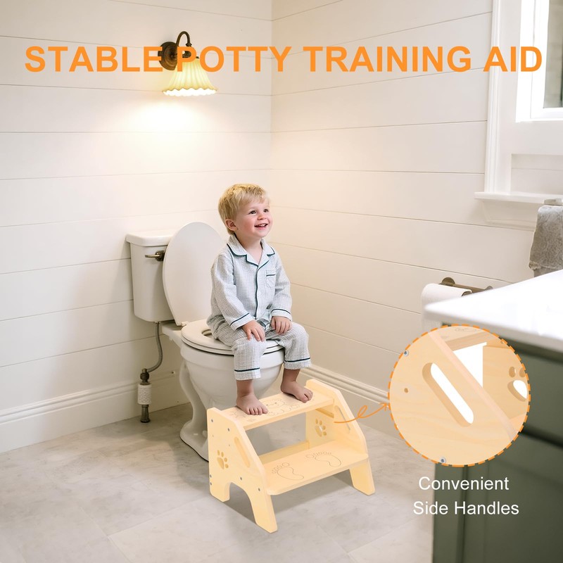 Toddler Step Stool Wooden 2 Step - Height Adjustable Bathroom