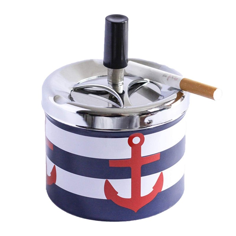 Spinning Ashtray with Lid Push Down Stainless Steel Ash Tray