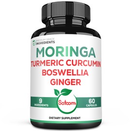 Satoomi 9in1 Moringa Capsules - Featuring Moringa, Turmeric, Boswellia, Ginger, Ashwagandha, Ceylon Cinnamon and Milk Thistle, and Resveratrol | Support Mood, Heart & Overall Health - 60 Count