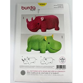 BURDA SEWING PATTERN RHINO OR HIPPO BIG STUFFED ANIMALS FOR LITTLE KIDS 6560
