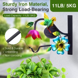 Lewondr Plant Hangers with Solar Light,9 Inch Metal Hanging Plant Bracket Outside,Hummingbird Plant Wall Hook Solar Lights Outdoor for Wall,Flower Basket,Bird Feeder,Lantern,Wind Chime,2 Pack