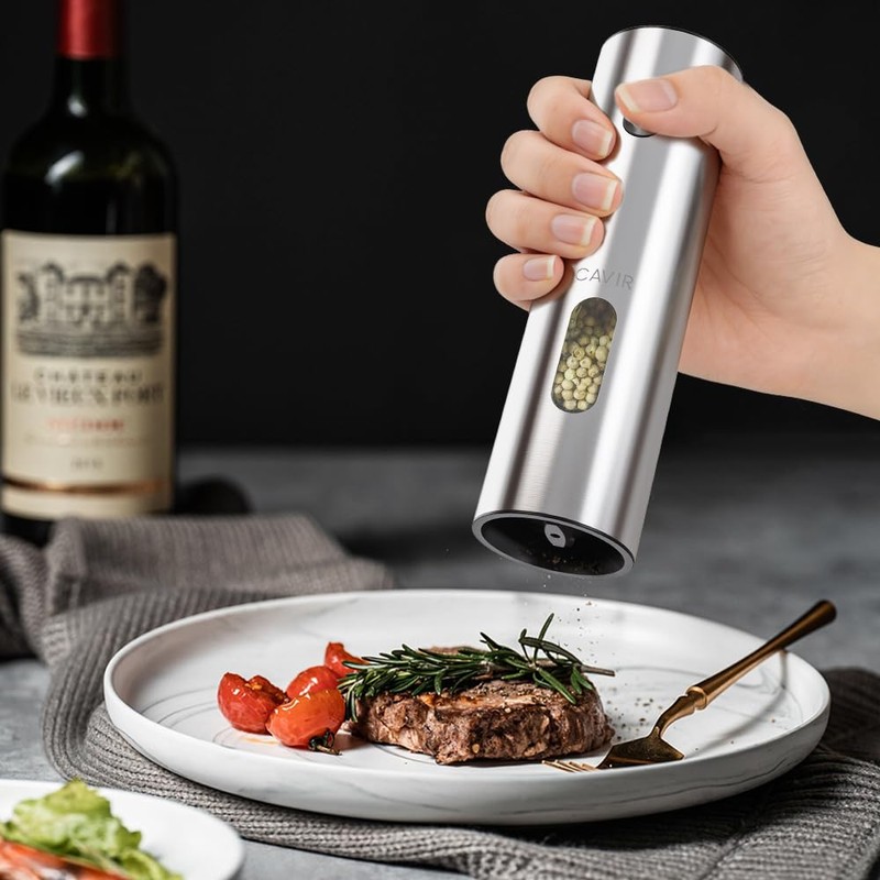 Cavir Electric Salt and Pepper Grinder Set with Charging Base,Upgraded