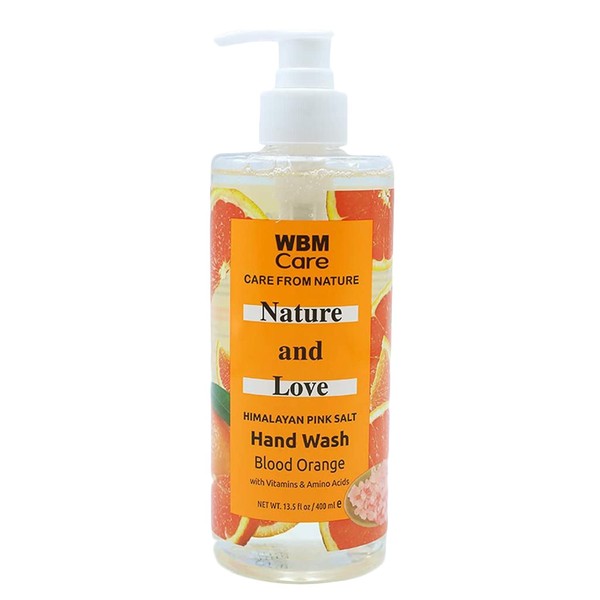 WBM Care Hand Soap, Himalayan Pink Salt & Blood Orange Extracts, Care From Nature and Love - Wash Away Bacteria with Effective Plant-Based Cleansers 13.5 fl oz