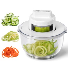 KEOUKE Vegetable Spiralizer & Zucchini Noodle Maker - 3 In 1 Adjustable Spiral Slicer with BPA-Free Plastic & Clear Bowl, Effortless for Cucumber, Potato, Carrot
