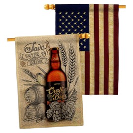 Breeze Decor Craft Beer Burlap House Flag Pack Beverages Happy Hour Game Pong Party Ale Lager Vintage Applique Decoration Banner Small Garden Yard Gift Double-Sided, Made in USA