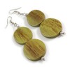 Earthy Harmony Olive Green Double Bead Wooden Dangle Earrings -