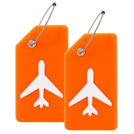 Mziart 2 Pack Silicone Luggage Tags for Suitcases Travel Bag Tags for Luggage, Baggage Suitcase Tags with Privacy Name ID Card (Orange)