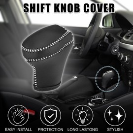 TUCKBOLD Gear Shift Knob Cover for Kia Sportage 2011-2016 with White Stitches Durable | Interior Transmission Shifter Boot Lever Cover Black Faux Leather 1 Pcs