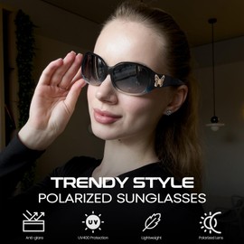 DreamCalf Polarized Sunglasses for Women, Trendy 2025 Wrap Around Sun Glasses with Butterfly Accents UV Protection