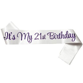 NAUXIUDSJS It's My 21st Birthday Sash, Birthday Sash for Women, Birthday Princess 21st Birthday Gifts Decorations for Happy 21st Birthday Party Favor Supplies,White Purple