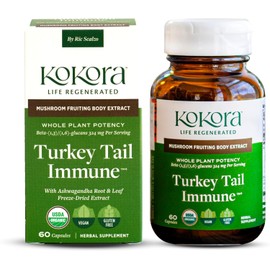 kokora Turkey Tail Immune - Organic Adaptogenic Mushroom Supplement - Includes Potent Extracts of Turkey Tail and Ashwagandha - 60 Capsules - 30 Servings
