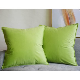 Lutanky Pack of 2 Velvet Cushion Covers Decorative Square Throw Pillow Case Soft Flanges Pillowcases for Sofa Bedroom with Invisible Zipper Apple Green 45cm x 45cm 18 x 18 Inch