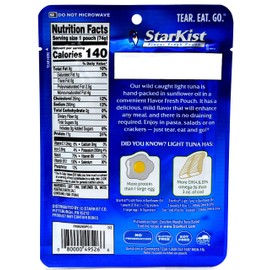 Starkist Chunk Light Tuna In Sunflower Oil, 2.6-Ounce Pouch (Pack of 6)