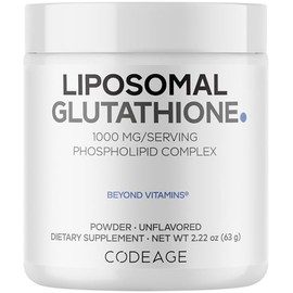 Codeage Polvo de Glutatión Liposomal - 1000 MG de L-glutatión Reducido Vegano por Porción, Administración - Suministro para 2 Meses - sin Sabor - Fosf