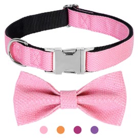 Jumpress Dog Collar with Bow for Small Medium Large Dogs, Cute Bling Dog Bow Tie Collar with Metal Buckle, Soft & Durable for Small Dogs Walking (Light Pink, S)