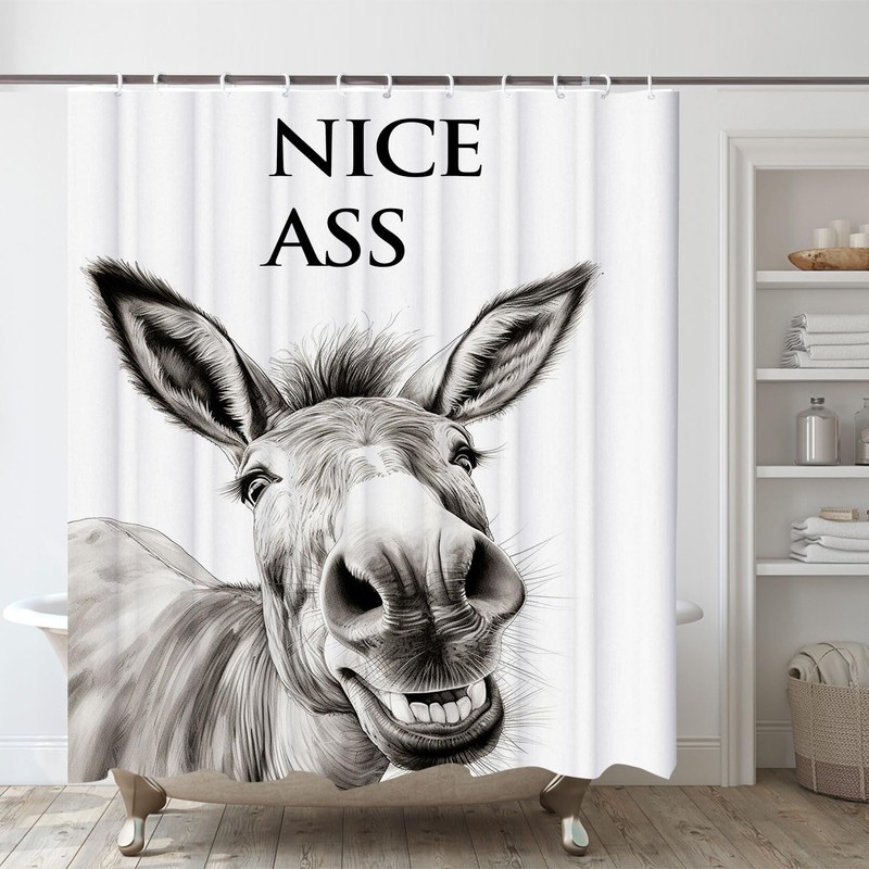 LKFBSC Funny Donkey Shower Curtain, Black and White Farmhouse Animal