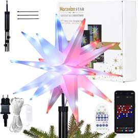 Cyraft Christmas Tree Toppers Star, 40 cm, Outdoor, Foldable, Lightweight, Herrnhuter Star with Timer & Intelligent Colourful Remote Control, Christmas Star, Illuminated, Hanging