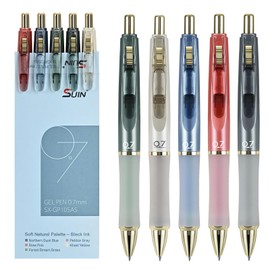 SUIN Gel Pens, Premium 0.7mm Black Ink, Retractable Rolling-Ball Gel-Pens, Refillable Medium Fine Point for Smooth Writing - Pack of 5