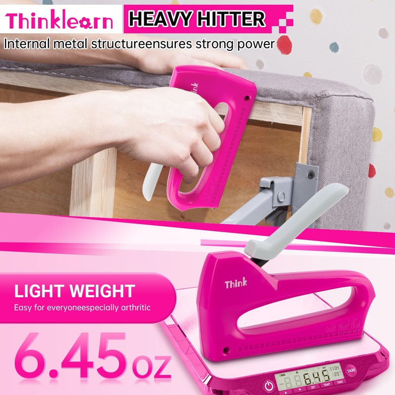 THINKLEARN Light Duty Staple Gun for Wood - Pink 4-in-1