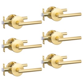 Goldenwarm 6 Packs Passage Door Handles, Brushed Gold Lever, Heavy Duty Hall and Closet Handles Lock for Hallways, Closets and Laundry Rooms