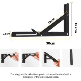 Folding Shelf Brackets 30cm, 2pcs Heavy Duty Metal Collapsible Shelf Brackets & Supports, Folding Brackets Wall Mounted Space Saving DIY Folding Hinge for Home, Kitchen, Office, Wall, Table