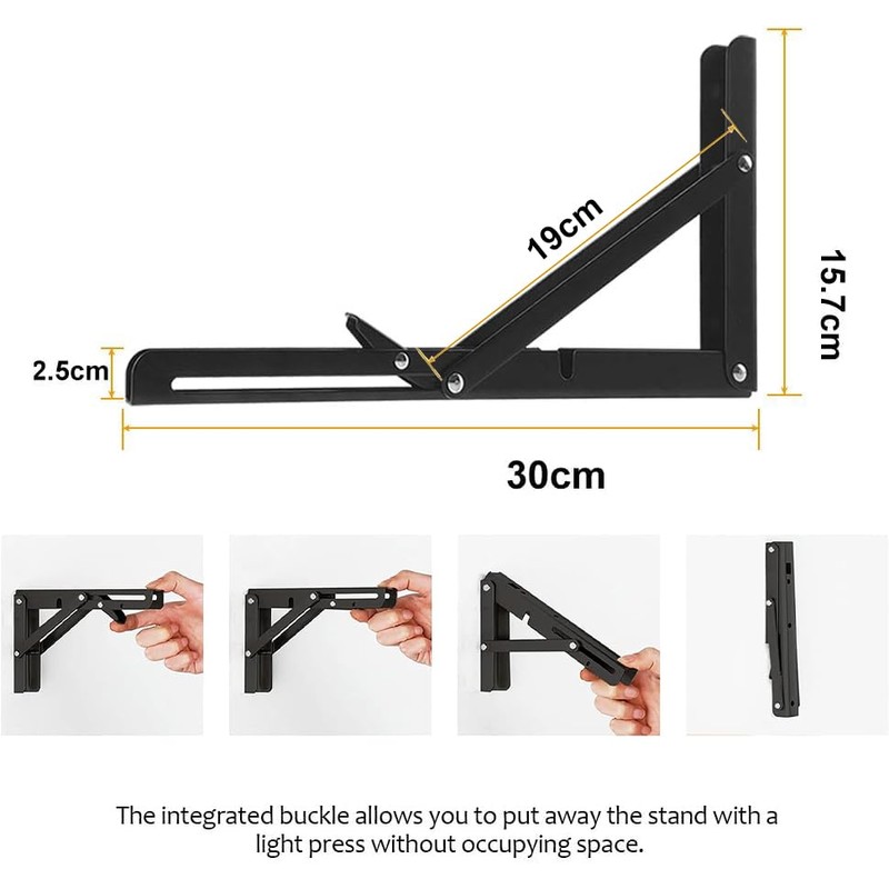 Folding Shelf Brackets 30cm, 2pcs Heavy Duty Metal Collapsible Shelf